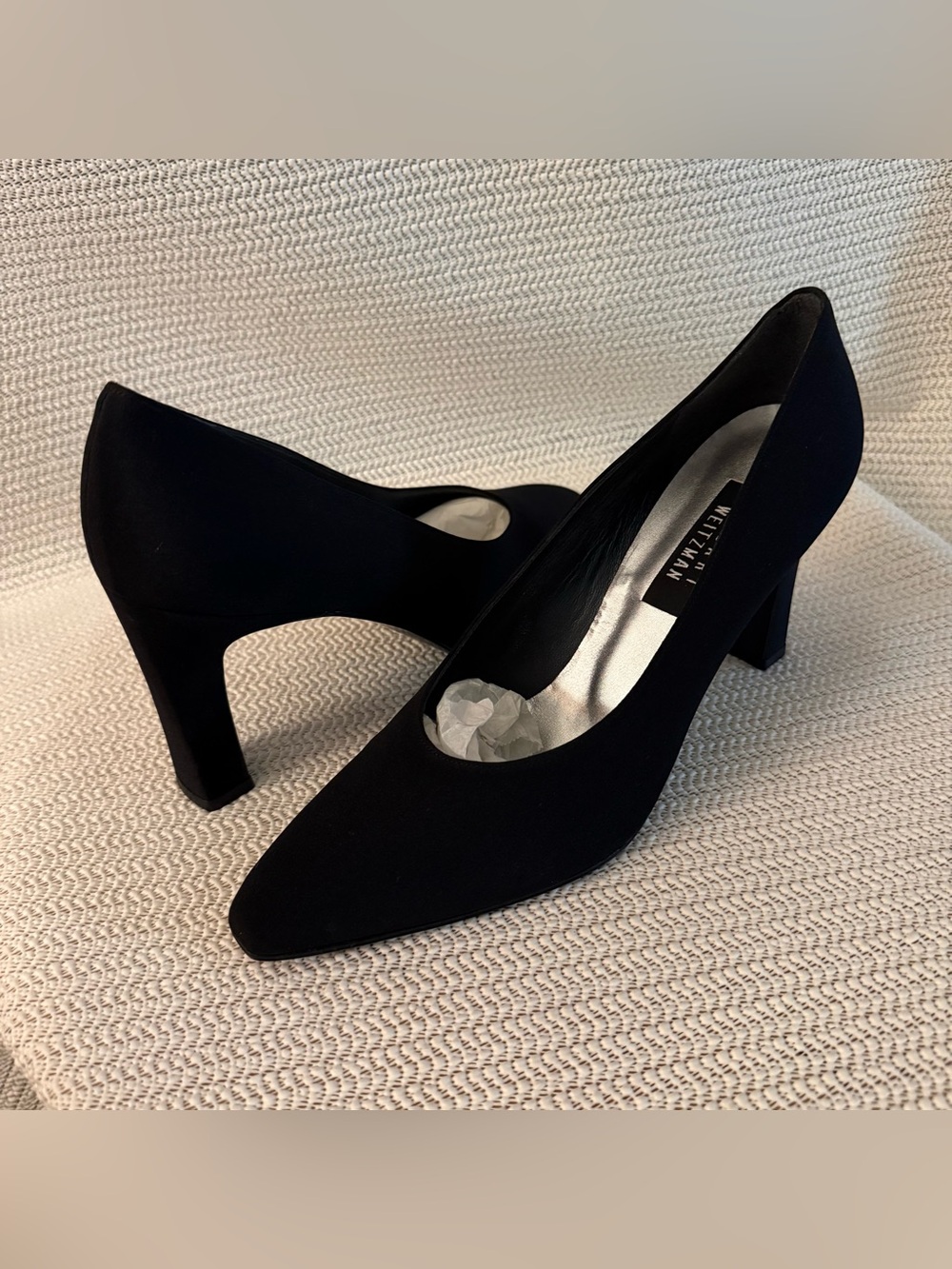 Stuart Weitzman Black Satin Pointed Toe Pumps Heels Women’s Size 11B
